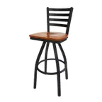 image of BFM Seating 2160S-SB W Lima Swivel Barstool, Ladder Back, Wood Seat, Metal Frame, Sand Black Finish