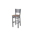 image of BFM Seating 2161BKPR-SB Polk Barstool, Perforated Back, Knotty Pine Seat, Sand Black Finish