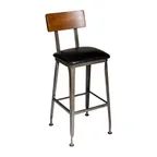 image of BFM Seating JS22BCOM-AACL Lincoln Barstool, Wood Back, Upholstered Seat, Footrest, Welded Steel Frame