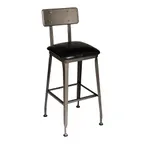 image of BFM Seating JS22BGR3-CLCL Lincoln Barstool, Upholstered Seat, Clear Coat Metal Back, Footrest, Welded Steel Frame