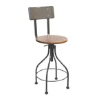 image of BFM Seating JS22SASH-SBSB Screw Barstool, Sand Black Metal Back, Autumn Ash Wood Seat, Adjustable Height