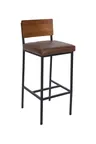 image of BFM Seating JS33BBXG4-AARU Memphis Barstool, Autumn Ash Wood Back, Upholstered Box Seat, Steel Frame, Distressed Finish