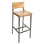 image of BFM Seating JS33BGR4-NTRU Memphis Barstool, Natural Ash Wood Back, Upholstered Seat, Steel Frame, Rustic Finish