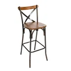 image of BFM Seating JS88BASH-RU Henry Barstool, Cross Back, Autumn Ash Wood, Steel Frame, Rustic Finish