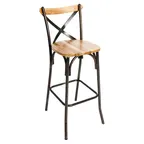 image of BFM Seating JS88BGR4-NTRU Henry Barstool, Criss Cross Wood Back, Upholstered Seat, Rustic Steel Frame