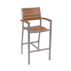 image of BFM Seating PH101BTKSV Aluminum Largo Barstool with Synthetic Teak Back & Seat