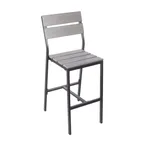 image of BFM Seating PH202BGRTK-BL Aluminum Seaside Barstool with Synthetic Teak Back & Seat, Black