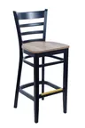 image of BFM Seating ZWB101BL W Berkeley Ladder Back Barstool, Wood Seat, Footrest, Black Wood Finish