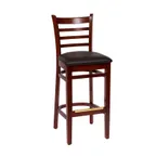 image of BFM Seating ZWB101DM GR4 Berkeley Barstool, Ladder Back, Upholstered Seat, Dark Mahogany Finish, Grade 4 Upholstery
