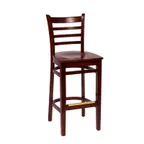 image of BFM Seating ZWB101DM W Berkeley Barstool, Ladder Back, Wood Seat, Footrest, Dark Mahogany Finish