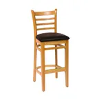 image of BFM Seating ZWB101NT GR4 Berkeley Ladder Back Barstool, Wood Frame, Upholstered Seat, Footrest, Natural Finish, Grade 4 Upholstery