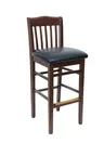 image of BFM Seating ZWB303DW GR3 Columbia Barstool, Wood Back, Upholstered Seat, Dark Walnut Finish