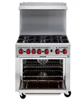 image of Iron Range IR-6B-C 36" Gas Restaurant Range w/ (6) Open Burners, (1) Convection Oven 180.000 BTU