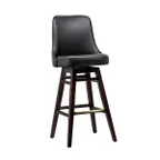 image of G & A 411 Swivel Bar Stool, Slate Back, Upholstered Padded Seat, Footrest, European Beechwood Frame, Black Vinyl