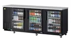 image of RefrigerationX XBB-4SG-N Bar Cooler, 90" W x 27" D x 37" H, 37.16 cu.ft., 3 Glass Doors, Black R-290
