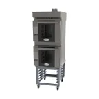 image of Cadco BLS-4HLD-2H Double Half Size Electric Convection Oven, 4 Shelf, Ventless Hood, Stand, LED Control