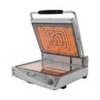 image of Cadco CPG-15FC 19" Jumbo Single Glass/Ceramic Clamshell Grill w/ Smooth Clear Plates, 120V