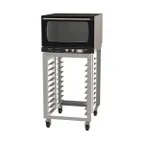 image of Cadco XAFS-113 Single Half Size Countertop Electric Convection Oven w/ 3 Shelf, Stand, Manual Controls