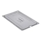 image of Cambro 10CWCHN135 Full‑Size Clear PC Pan Cover, Handled Spoon‑Notch, NSF