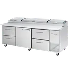 image of Blue Air BAPP93-D4LR-HC 93" 3-Section Refrigerated Pizza Prep Table w/ 1 Door, 4 Drawers, 12 1/3 Size Pans