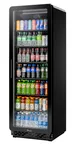 image of True CVM-20-HC~EGC01 Merchandiser Refrigerator – 6 Shelves, Black Finish, Curved‑Glass Door, HP, USA