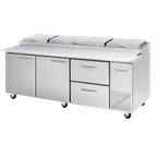 image of Blue Air BAPP93-D2R-HC 93" 3-Section Refrigerated Pizza Prep Table w/ 2 Doors and 2 Drawers