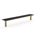 image of Steelite MGCIAY03MBXX 80" Wide Rectangular Buffet Table, Nero Marquina Marble BHP Laminate Top, Brushed Brass Legs