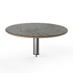 image of Steelite MGCIAY07GSXX 30" Round Gray Slate BHP Laminate Buffet Table with Brushed Stainless Steel, 12.5"H