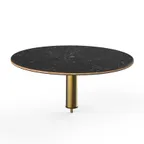 image of Steelite MGCIAY07MBXX 30" Round Buffet Table, 12-1/2"H, Nero Marquina Marble BHP Laminate Top, Brushed Brass