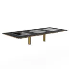 image of Steelite MGCITD02MBXX 71" Configurable Buffet Table, Nero Marquina Marble BHP Laminate, Brushed Brass, 270W