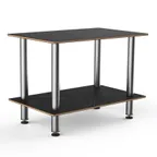 image of Steelite MGCMDX02MSXF 2-Tier Buffet Table, 47" x 29.5" x 35"H, Nero Marquina Marble BHP Laminate Top, Brushed Stainless Steel Legs