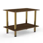 image of Steelite MGCMDX02WBXF 2-Tier Buffet Table, 47" x 29.5", Bengali Mango Wood BHP Laminate Top, Brushed Brass Legs