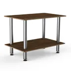 image of Steelite MGCMDX02WSXF 2-Tier Buffet Table, 47" x 29.5" x 35"H, Bengali Mango Wood BHP Laminate Top, Brushed Stainless Steel Legs