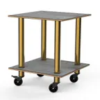image of Steelite MGCMDX03GBXW 29" Square 2-Tier Buffet Table, Grey Slate BHP Laminate Top, Brushed Brass Casters