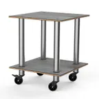 image of Steelite MGCMDX03GSXW 29" Square 2-Tier Buffet Table, Grey Slate BHP Laminate Top, Brushed Stainless Steel Casters