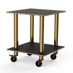 image of Steelite MGCMDX03MBXW 2-Tier Buffet Table, 29x29, Nero Marquina Marble BHP Laminate, Brushed Brass Casters