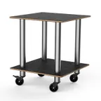 image of Steelite MGCMDX03MSXW 29" Square 2-Tier Buffet Table, Nero Marquina Marble BHP Laminate Top, Brushed Stainless Steel
