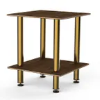image of Steelite MGCMDX03WBXF 29x29x35 2-Tier Buffet Table, Bengali Mango Wood BHP Laminate Top, Brushed Brass Legs