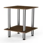 image of Steelite MGCMDX03WSXF 29x29x35 2-Tier Buffet Table, Bengali Mango Wood BHP Laminate Top, Brushed Stainless Steel Legs
