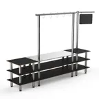 image of Steelite MGCMLA02MSXF 130" Configurable Buffet Table, 3-Tier, 96"H, Nero Marquina Marble BHP Laminate Top, Brushed Stainless Steel Legs