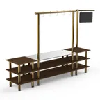 image of Steelite MGCMLA02WBXF 130" Modular Buffet Table, 3-Tier, 96"H, Laminated Wood Top, Brushed Brass Legs