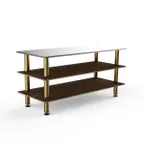 image of Steelite MGCMLA05WBXF 71" Modular Buffet Station, 3-Tier, Stainless Steel Top, Bengali Mango Wood BHP Laminate, Brushed Brass Legs