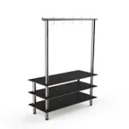 image of Steelite MGCMLA06MSXF 71" Modular Classic Arch Buffet Table, 3-Tier, Nero Marquina Marble BHP Laminate Top, Brushed Stainless Steel Legs