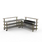 image of Steelite MGCMLB01GBXW 100" Modular Buffet Station, 3-Tier, Stainless Steel & Laminated Wood, Brushed Brass Casters
