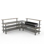 image of Steelite MGCMLB01GSXF 100" Modular Buffet Corner Station, 3-Tier, Stainless Steel & Grey Slate Laminate Top