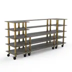 image of Steelite MGCMLB04GBXW 130" Configurable Buffet Table, 5-Tier, Grey Slate BHP Laminate Top, Brushed Brass Casters