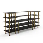 image of Steelite MGCMLB04MBXF 130" Configurable Buffet Table, 5-Tier, Nero Marquina Marble BHP Laminate Top, Brushed Brass Legs