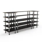 image of Steelite MGCMLB04MSXF 130" Configurable Buffet Table, 5-Tier, Nero Marquina Marble BHP Laminate Top, Brushed Stainless Steel Legs