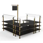 image of Steelite MGCMLB06MBXF 3-Tier Buffet Station, 100x100, Nero Marquina Marble BHP Laminate, Brushed Brass Legs