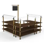 image of Steelite MGCMLB06WBXF 3-Tier Buffet Station, 100x100, Bengali Mango Wood Top, Brushed Brass Legs